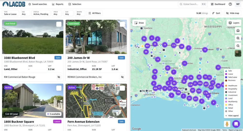 Associate platform interface showing listings and map view
